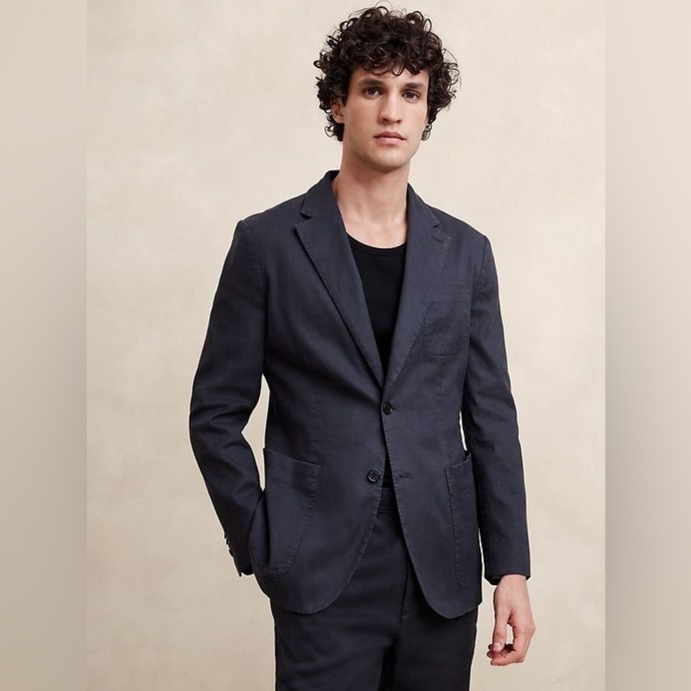 NWT! Banana Republic Dark Navy Traveler Linen-Cotton Blazer - Size 36 🧤